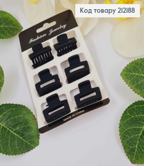 Краб пластик прямоугольный, матовый, черного цвета, 2,5см. Набор 6шт. 212188 фото