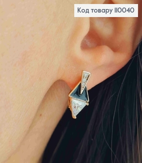 Сережки прикрашені Блискучими каменями та Чорною емаллю, довж.1,7см, англійська застібка, Xuping 18K 110040 фото