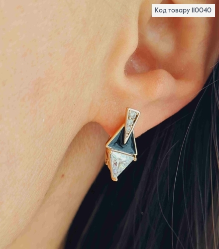 Серьги украшены Блестящими камнями и Черной эмалью, длина 1,7см, английская застежка, Xuping 18K 110040 фото 1