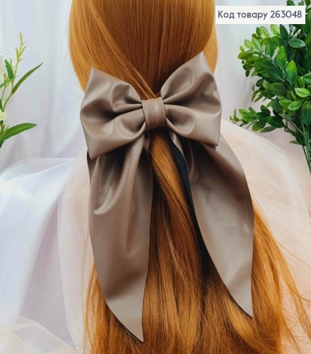 Бант из эко-кожи КОРИЧНЕВЫЙ на заколке автоматик, размер 15*14см., Украина 263048 фото 2