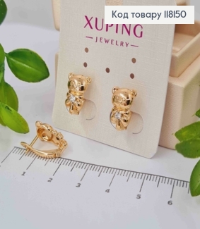 Серьги "Медвежонок" с ярким камнем, 1,4см, англ застежка, XUPING 18K 118150 фото