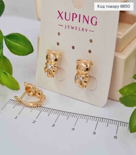 Серьги "Медвежонок" с ярким камнем, 1,4см, англ застежка, XUPING 18K 118150 фото 1