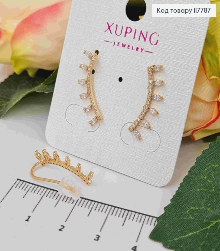 Серьги крючки, Изогнутые с камешками, 2,1см, Xuping 18K 117787 фото 2