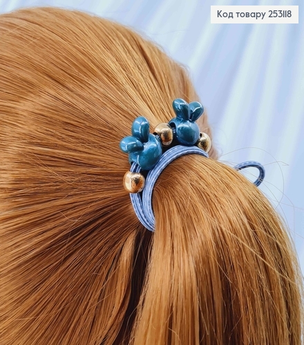 Резинка в горошек, с бусиной зайкой, цвета в ассорт. 253118 фото 1