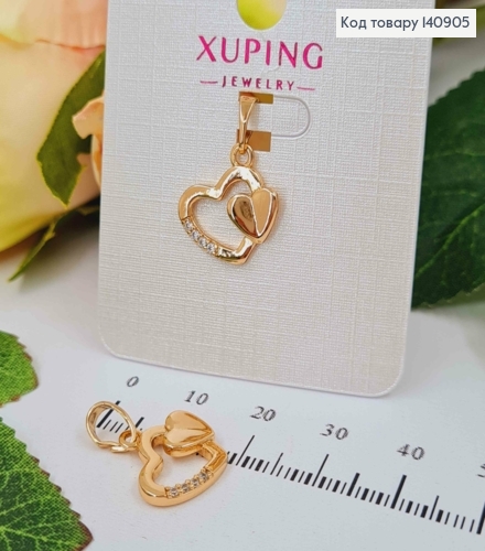 Кулон "Два Сердца", с камешками, 1,5см, Xuping 18K 140905 фото 1