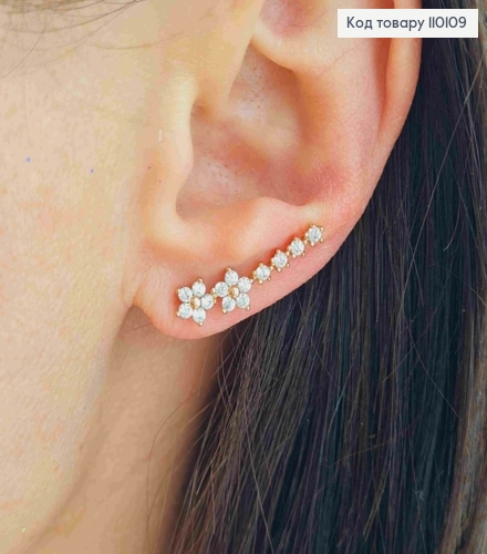 Сережки гачки "Квіточки" з Блискучими камінцями, довж. 2,2см, Xuping 18K 110109 фото 1