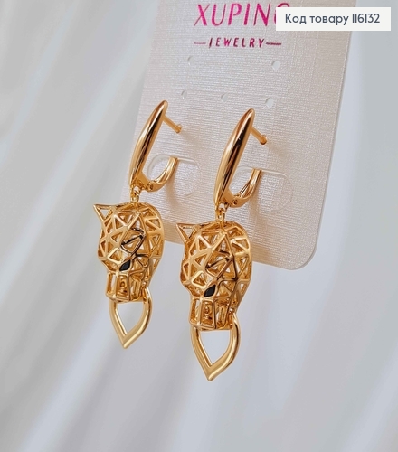 Серьги, "Пума" Ажурные с подвижным кольцом, 2,5см, англ. застежка, Xuping 18К 116132 фото 1