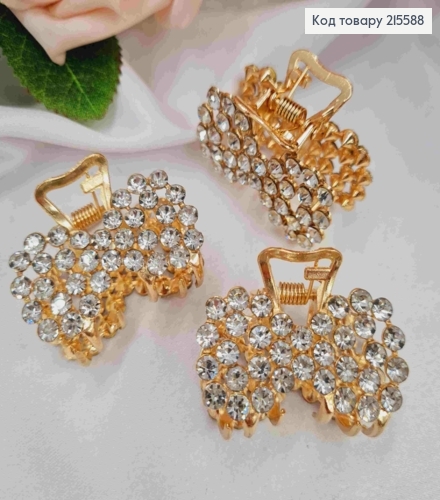 Краб металл "Бантик", 3,8см в камнях, золотого цвета 215588 фото 1