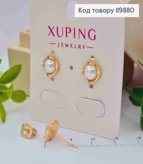Сережки гвіздки Перлинка в квадратній оправі, розміром 0,8см, Xuping 18K 119880 фото
