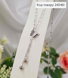 Цепочка серебряного цвета, с подвеской Бабочкой 1см и шариками, 40+5см, сталь Stainless Steel 240461 фото