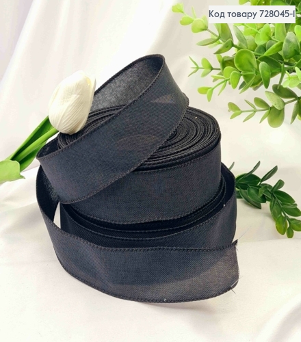 Стрічка мішковина з дротяним кантом, ЧОРНОГО кольору, шир 3,8см, довжина 25ярдів (23м) 728045-1 фото 1