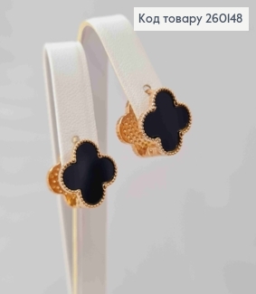 Серьги медного цвета, "Van Cleef" двойные с Черной эмалью, 1,3см, сталь Stainless Steel 260148 фото