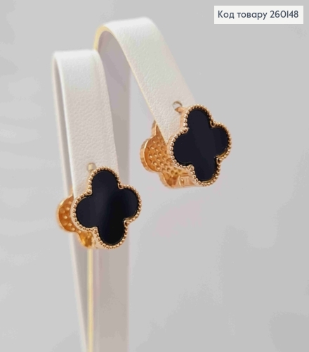 Серьги медного цвета, "Van Cleef" двойные с Черной эмалью, 1,3см, сталь Stainless Steel 260148 фото 1