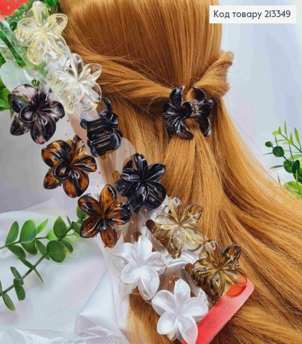 Краб пластик ГАВАЙСЬКА квітка коричнево -бежеві кольори, розмір 3,5см, кольори в асортименті  213349 фото 1