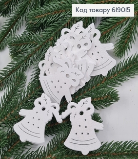 Набір дзвоники   дерев'яні  білі 5*3,8 см 10 шт 619015 фото