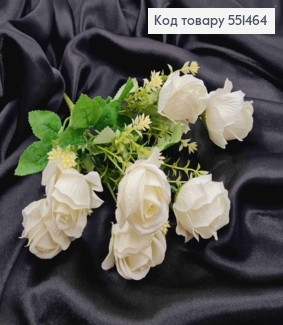 Искусственная композиция Розы, БЕЛОГО цвета, 7 веточек на металлическом стержне, высота 34см. 551464 фото