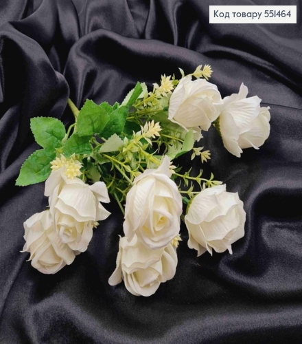 Искусственная композиция Розы, БЕЛОГО цвета, 7 веточек на металлическом стержне, высота 34см. 551464 фото 1