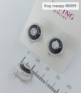 Серьги  Оригинальные   с камнями и черной керамикой  родированное   медицинское золотоXuping 180199 фото
