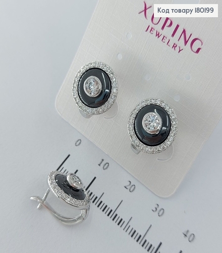 Сережки  Оригінальні  з чоною керамікою та камінцями  родіроване медзолото Xuping 180199 фото 1
