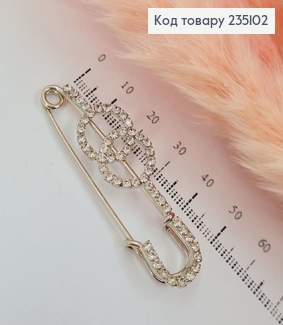 Брошь металл серебряная Булавка с кружочками и камешками 235102 фото