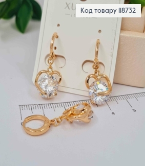 Серьги кольца (1,2см) с подвеской Камень в Сердце (1,8см), Xuping 18K 118732 фото