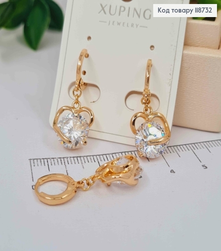 Серьги кольца (1,2см) с подвеской Камень в Сердце (1,8см), Xuping 18K 118732 фото 1