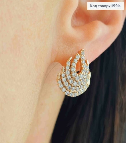 Сережки "Вогники" прикрашені Блискучими камінцями, 1,6см, англ застібка, XUPING 18K 119914 фото 1