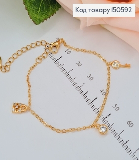 Браслет 2мм ширина,длина 15+5см(удлинитель),замочек с камушками,Xuping 18K 150592 фото