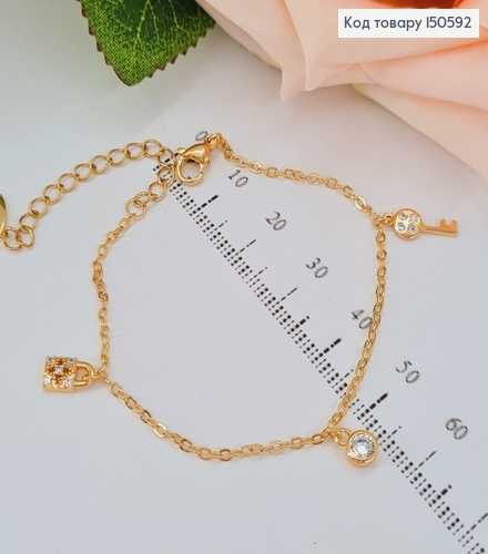 Браслет 2мм ширина,длина 15+5см(удлинитель),замочек с камушками,Xuping 18K 150592 фото 1