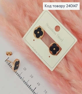 Серьги гвозди Цветочек золотой цвет с чорным камнем медицинская сталь Stainless Steel 240147 фото