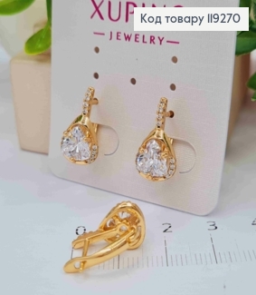Серьги "Магические" с Блестящим камнем, длина 1,6см, английская застежка, Xuping 18K 119270 фото