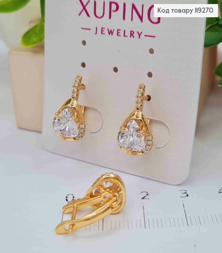Серьги "Магические" с Блестящим камнем, длина 1,6см, английская застежка, Xuping 18K 119270 фото 1