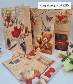 Пакет бумажный, "Мишки в крафтовом стиле", в ассорт. 32*26*10см 542216 фото