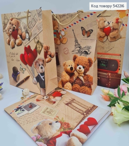 Пакет бумажный, "Мишки в крафтовом стиле", в ассорт. 32*26*10см 542216 фото 1