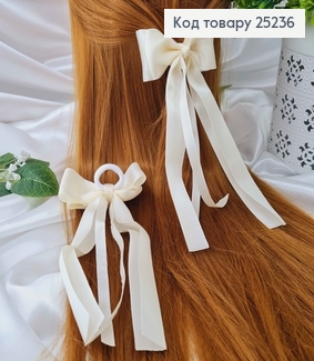 Резинка, Бант репсовый, молочного цвета, 9*15см, Ручная работа, Украина 25236 фото