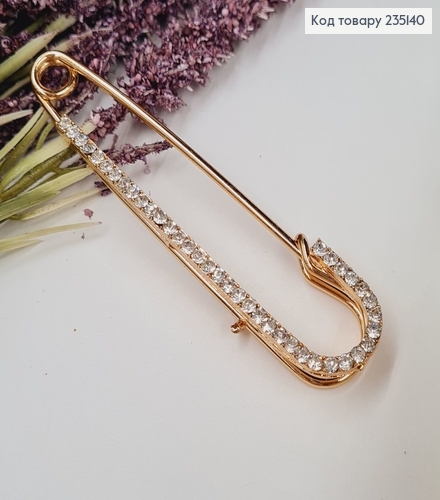 Брошка Шпилька в камушках 7*2 см, золотой цвет. 235140 фото 1