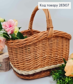 Кошик плетений, великий, Коричневі тона, 42*32*23см + ручка 13см, ПОЛЬЩА 283107 фото