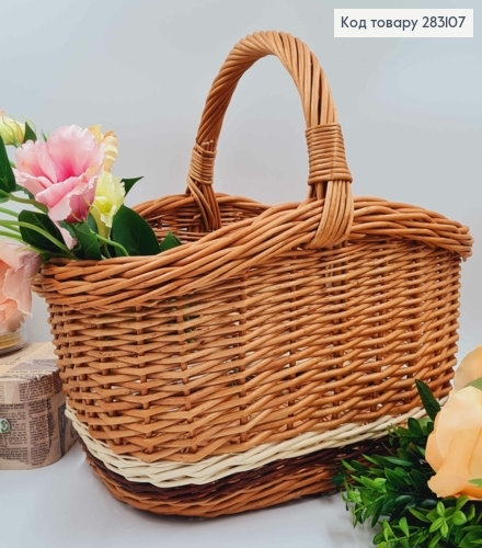 Кошик плетений, великий, Коричневі тона, 42*32*23см + ручка 13см, ПОЛЬЩА 283107 фото 1