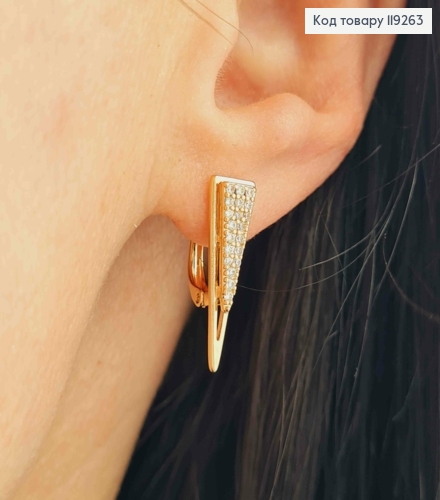 Серьги "Коготь" украшены Яркими камешками, длина 2см, английская застежка, Xuping 18K 119263 фото 1