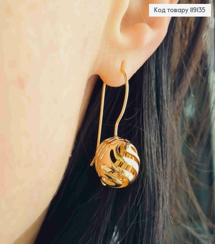 Серьги "Ажурный шарик" (1,3см), длина 3,1см, французская застежка, XUPING 18K 119135 фото 2