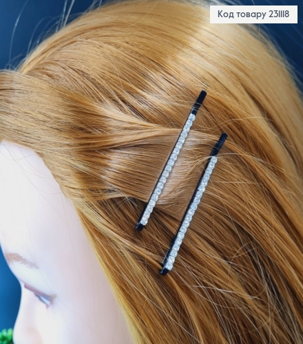 Набор невидимок (2шт) металл черная в камешках 6,5 см 2 шт/уп 231118 фото 2