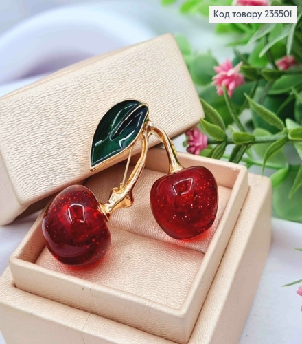 Брошка метал, "Вишеньки-Черешеньки", 4*4см, Золотого кольору 235501 фото 2