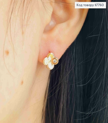 Сережки кільця, "Чотирилисник" з камінчиком, 1,1см, Xuping 18К 117760 фото 3