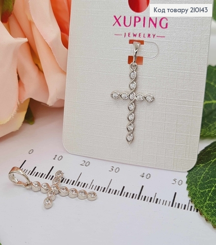 Крестик родованный, в камнях с переплетением, 2*1,5см, Xuping  210143 фото 1