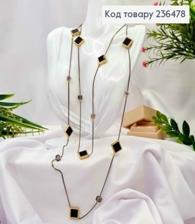 Біжутерія на шию подвійна з Ромбами та квадратними бусинами, 88+4см, Чорного+Золото кольору 236478 фото