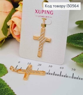 Крестик с линиями камней, 2,5*1,7см, Xuping 18К. 130564 фото