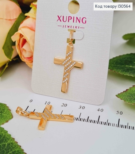 Крестик с линиями камней, 2,5*1,7см, Xuping 18К. 130564 фото 1