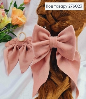 Резинка, БАНТ велюр, цвет ПУДРА, размер 13*20см, ручная работа, Украина. 276023 фото