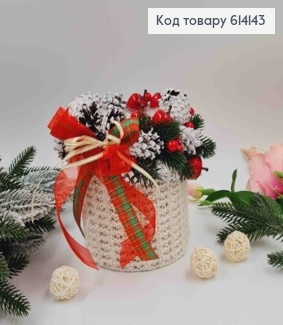 Декоративний підсвічник, декорований шишками, яблучками та ленточкою, 16*10см, ручна робота, Україна 614143 фото