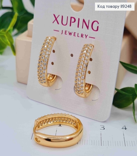 Серьги овальные украшены Блестящими камешками, длина 2,2см, Xuping 18K 119248 фото 1